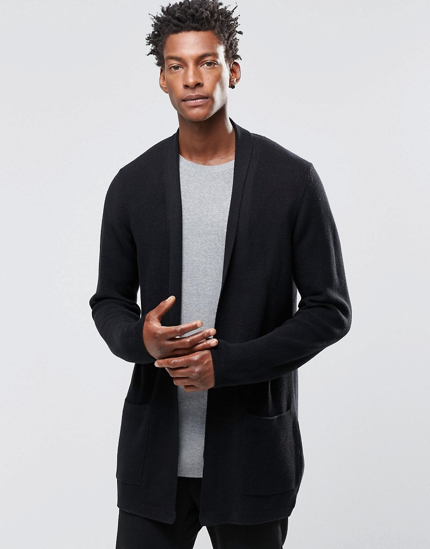 ASOS Longline Open Cardigan  With Shawl Neck in Black for 