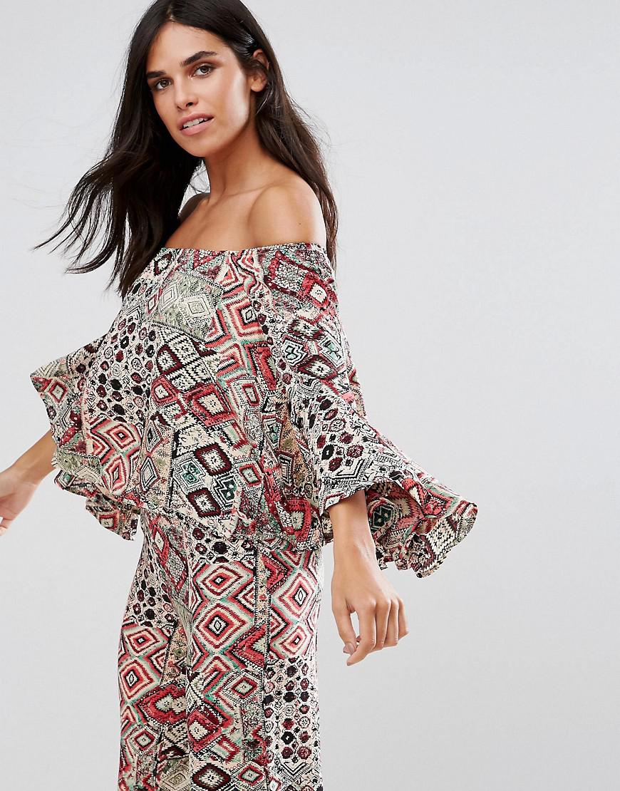 Lyst - Rage Paisley Off Shoulder Floaty Top