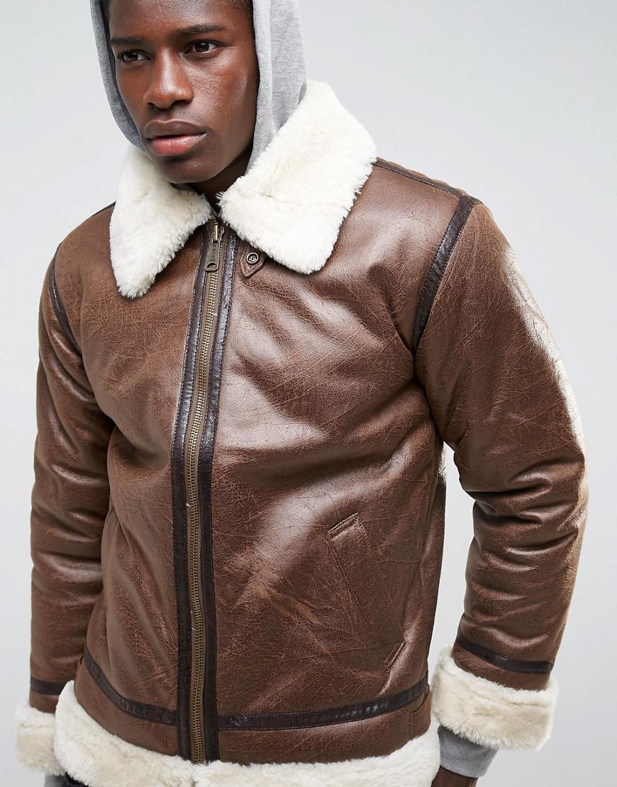 Lyst Alpha Industries Faux Sheepskin Flight Jacket In Brown Gallery