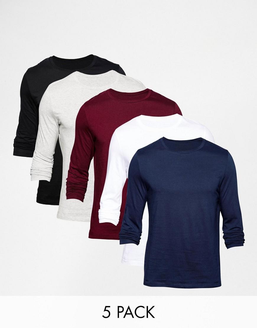 Lyst Asos Long Sleeve Tshirt With Crew Neck 5 Pack Save in Black for Men
