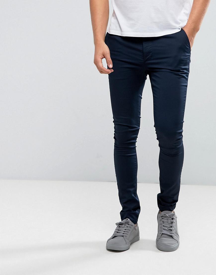 Lyst - Asos Asos Extreme Super Skinny Chinos In Navy in Blue for Men ...