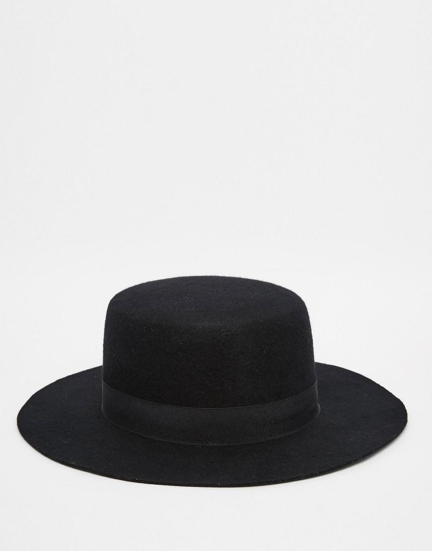 Lyst Asos Flat Top Hat In Black Felt With Wide Brim in Black for Men