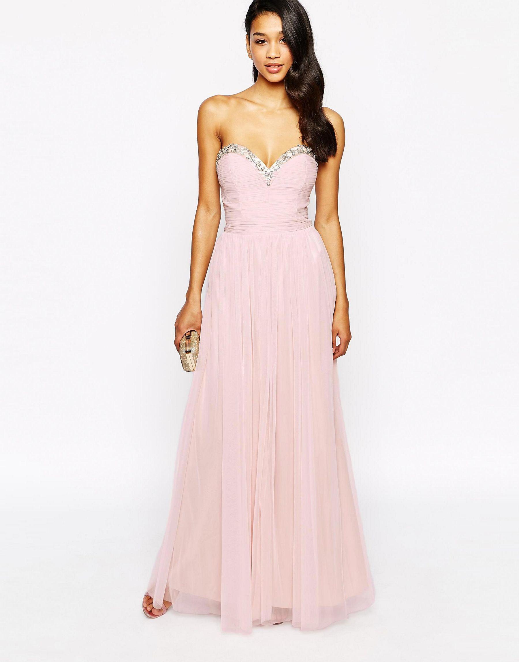 Lyst - Lipsy Embellished Maxi Dress With Tulle Skirt - Nude in Pink