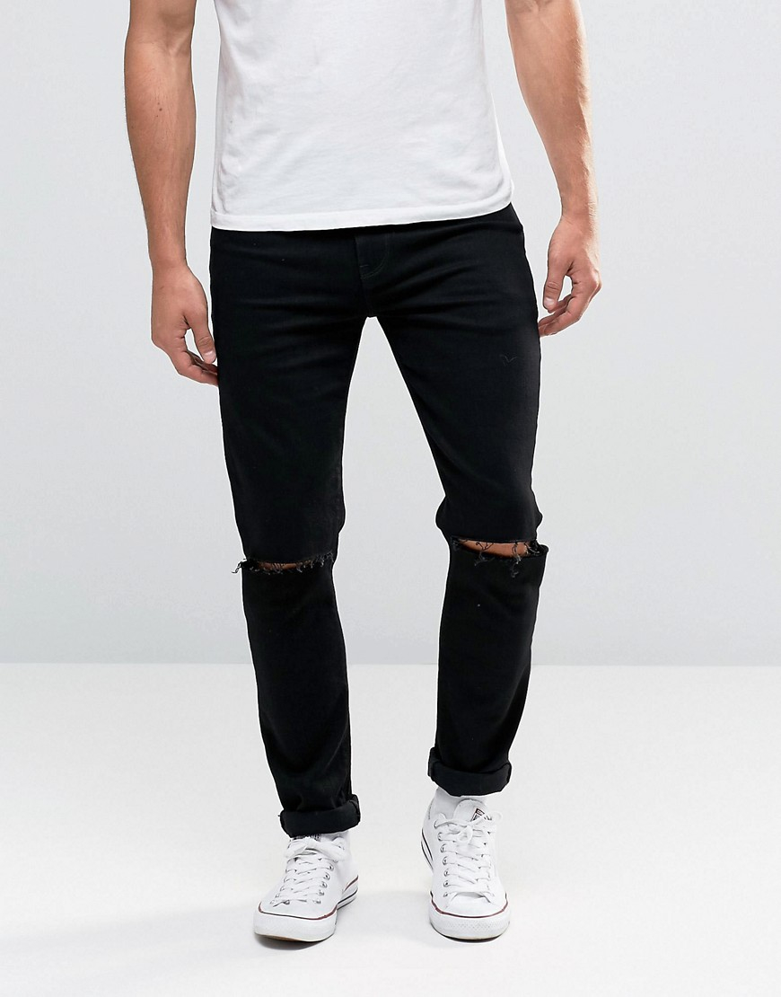 Asos Skinny Jeans With Knee Rips In Black In Black For Men Lyst 