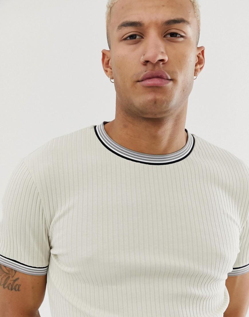 ASOS Ribbed T-shirt With Contrast Tipping In Beige in Natural for Men ...