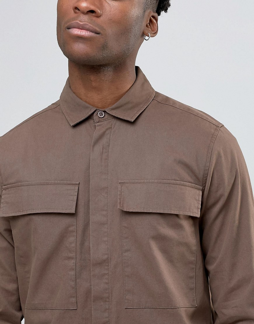 brown leather overshirt