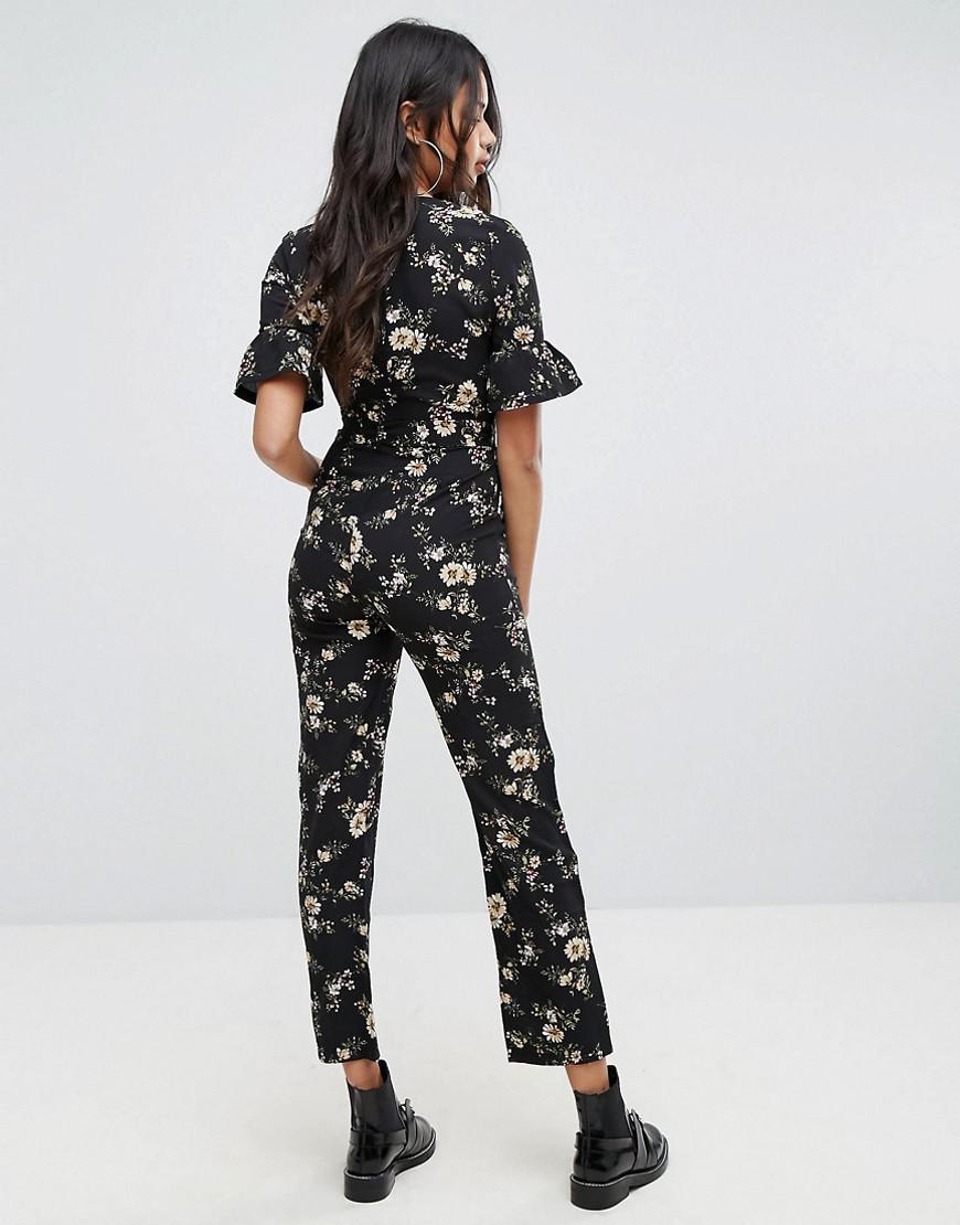 Lyst - Prettylittlething Floral Jumpsuit in Black
