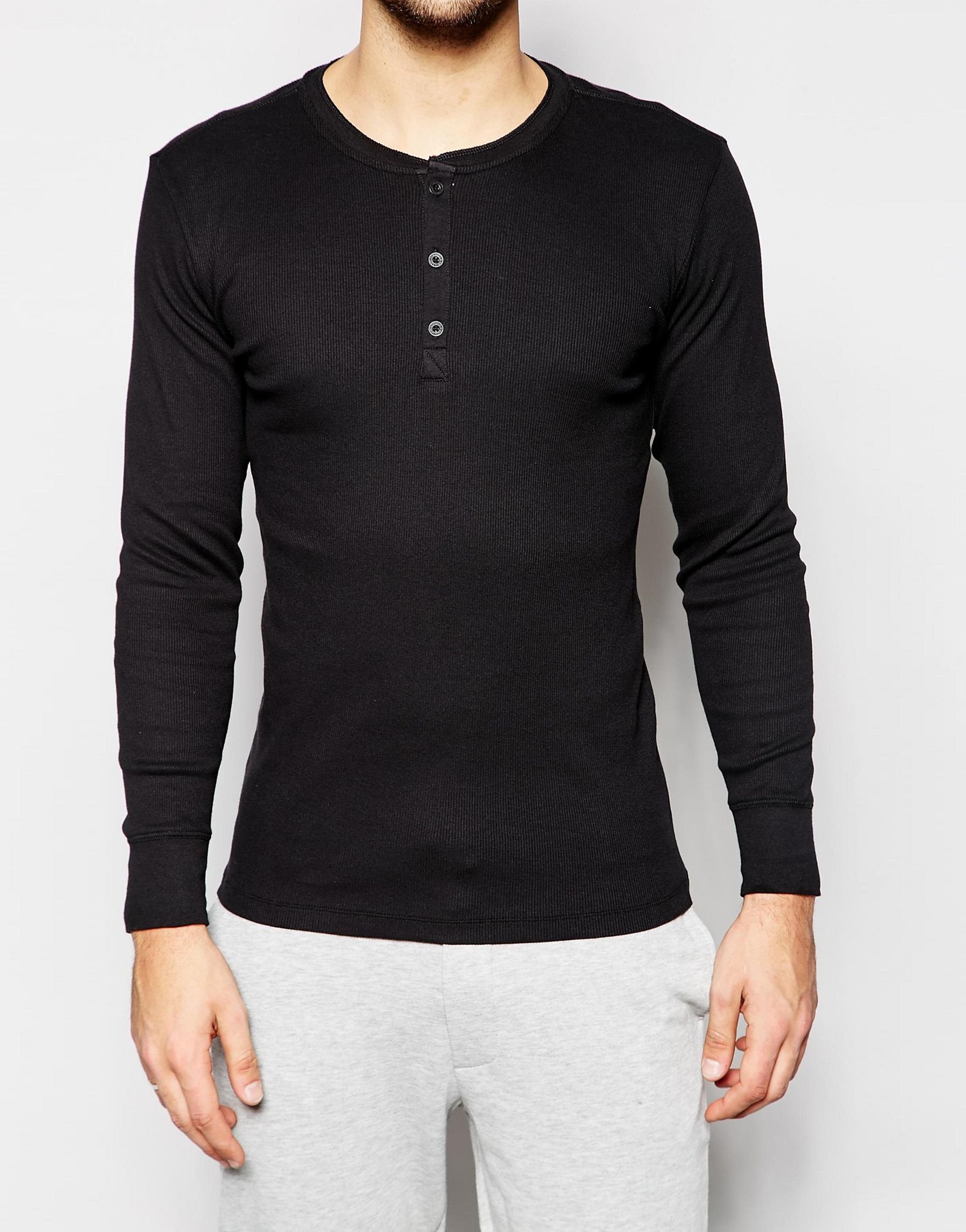 Levi's Levi's Henley Long Sleeve T-shirt In Muscle Fit in Black for Men ...