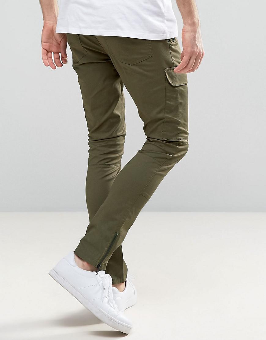 Lyst - Asos Super Skinny Pants With Zip Cargo Pockets In Khaki in Green ...