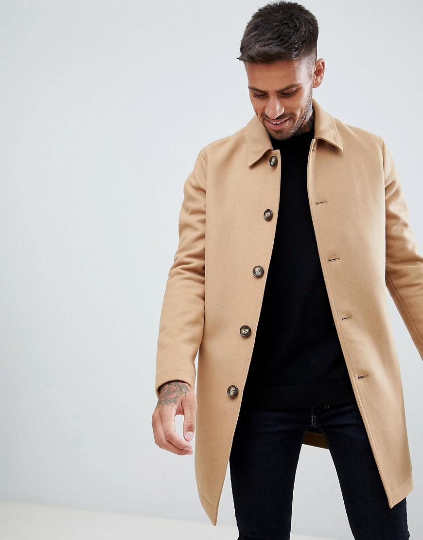 Download ASOS Wool Mix Trench Coat In Camel in Natural for Men - Lyst