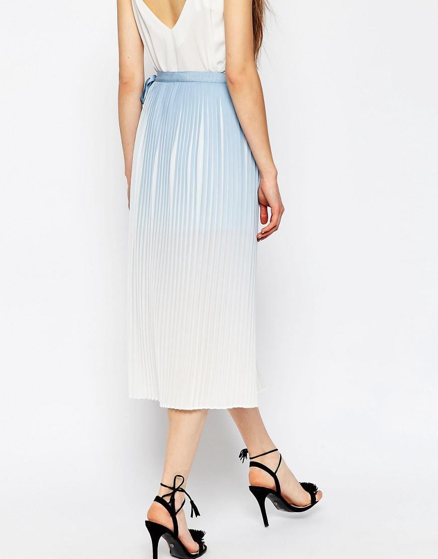 Lyst - Asos Pleated Midi Wrap Skirt In Ombre Print in White