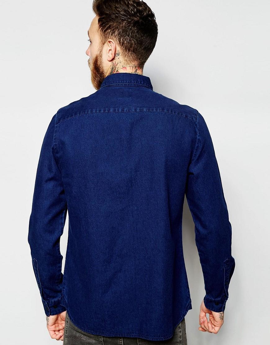 Lyst - Asos Denim Shirt With Two Pockets In Long Sleeve in Blue for Men