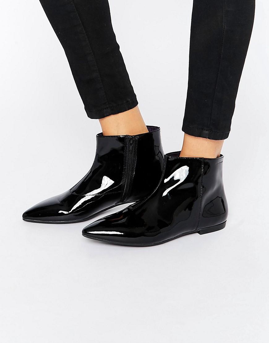 Vagabond Katlin Black Patent Leather Flat Boots - Lyst