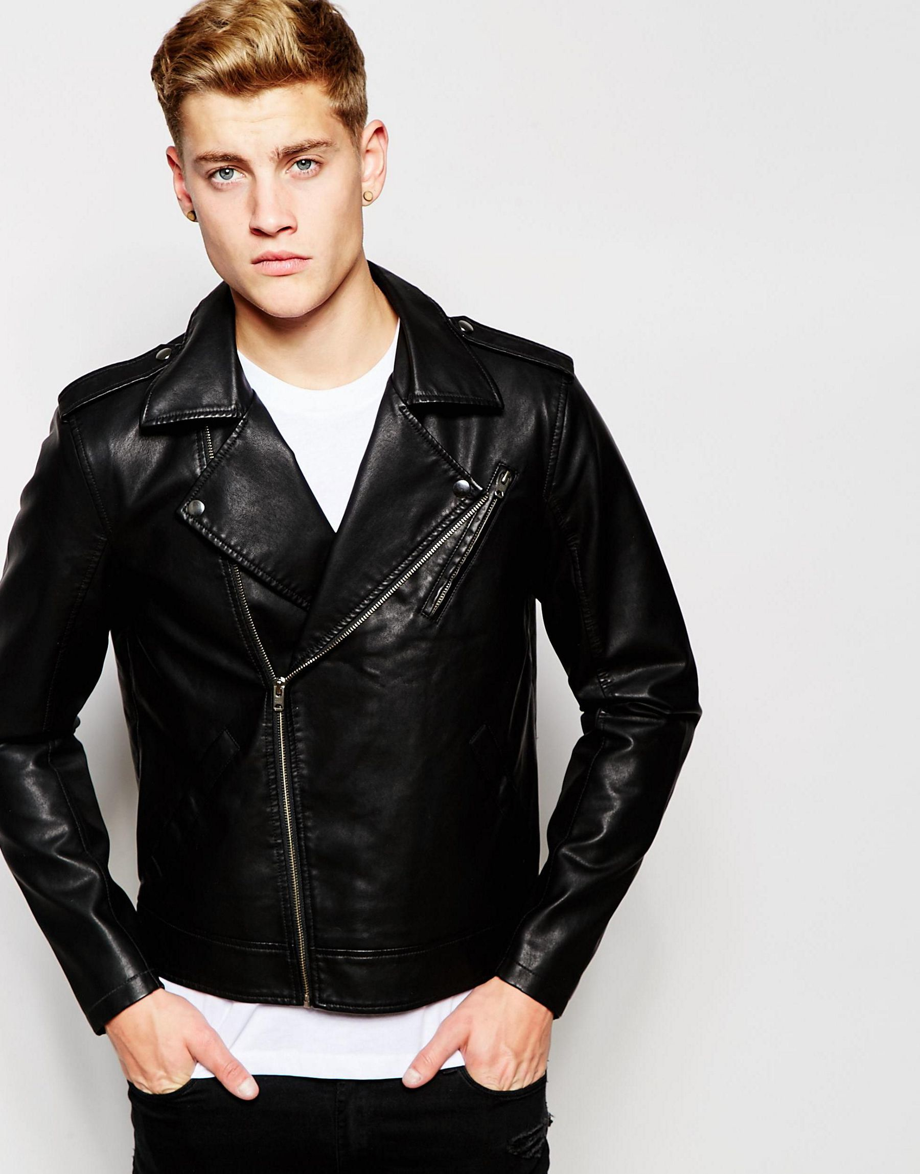 Lyst - Jack & Jones Faux Leather Biker Jacket in Black for Men