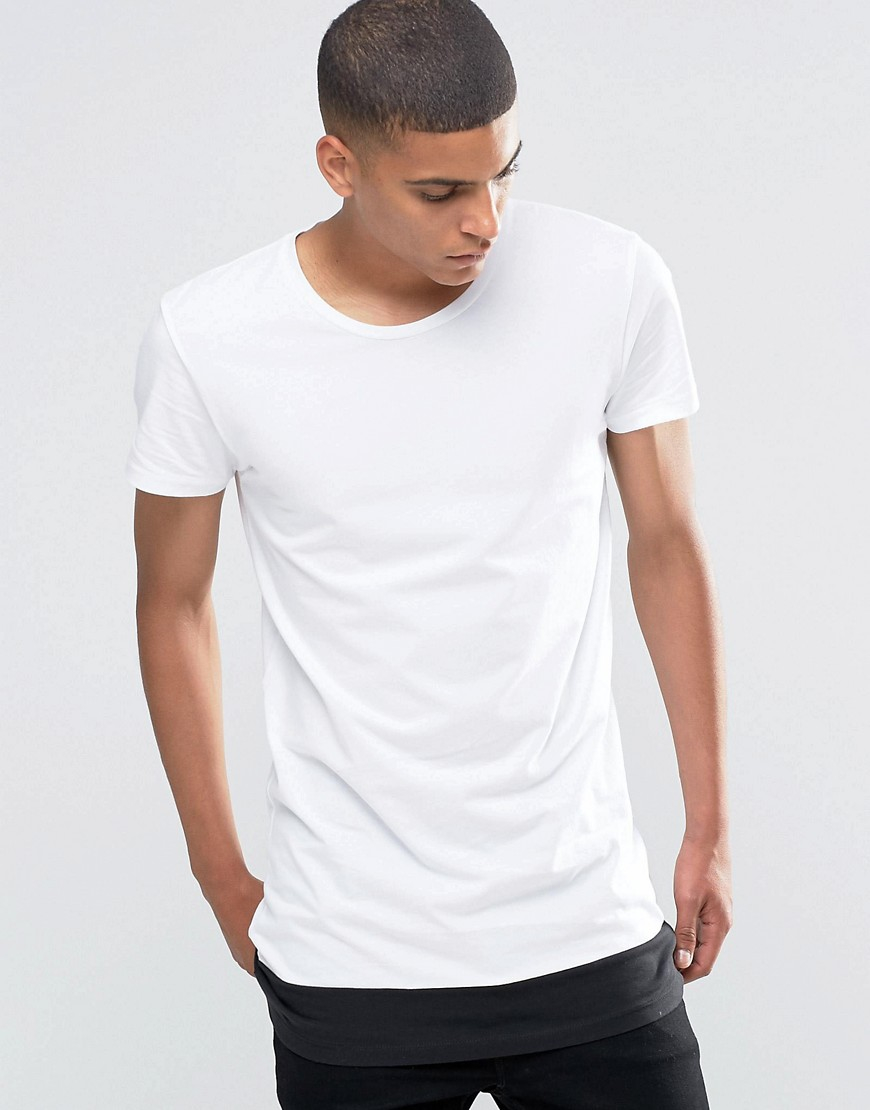 Lyst - Selected Crew Neck T-shirt With Contrast Drop Hem in White for Men