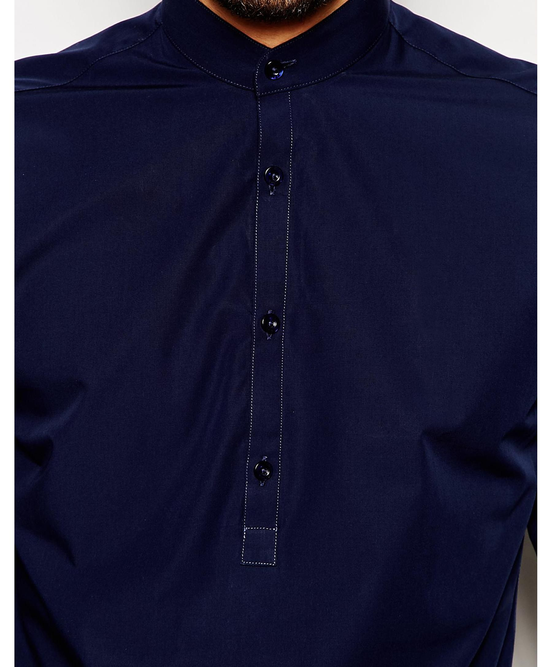 Lyst - Noak Grandad Shirt With Half Placket In Skinny Fit in Blue for Men