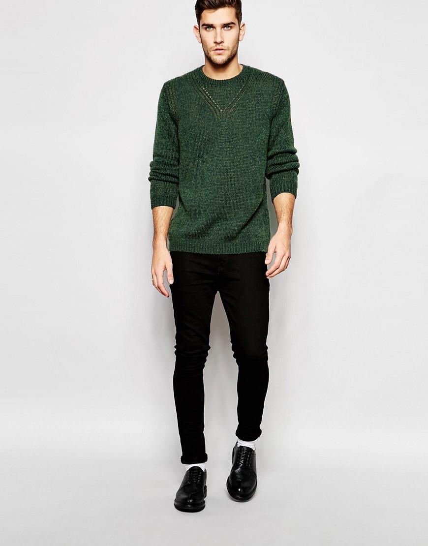 Asos Knitted Jumper With Rib Neck Detail in Green for Men | Lyst