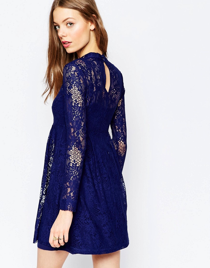 Lyst - Asos Lace Babydoll Dress in Blue