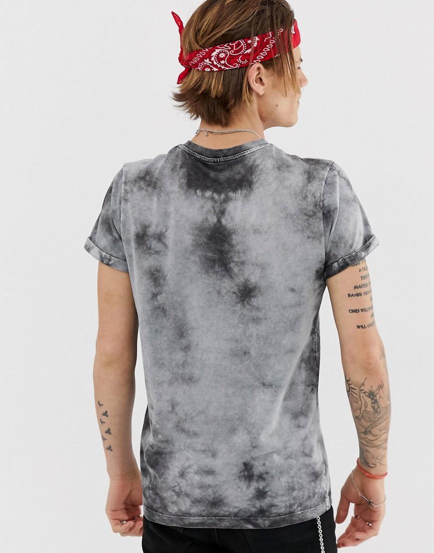 ASOS T-shirt With Roll Sleeve In Grey Tie Dye Wash in Gray ...