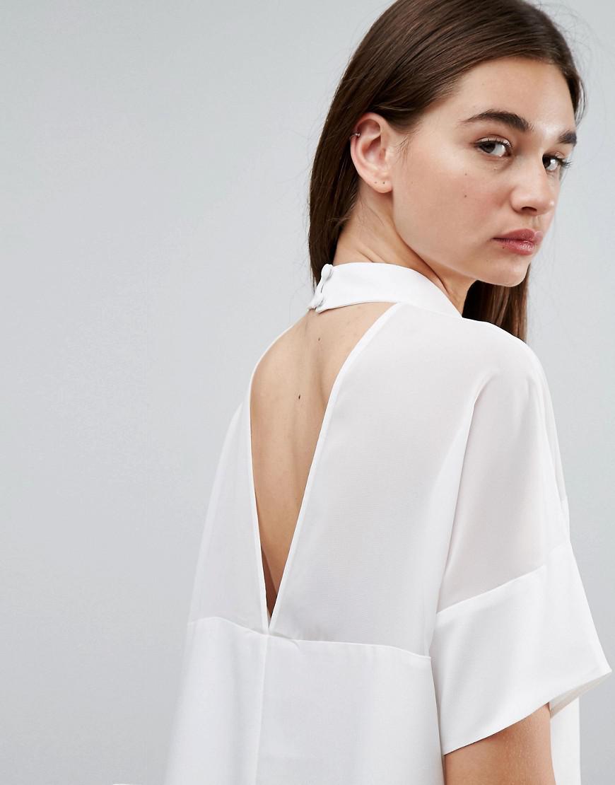Lyst Asos Sheer & Solid Top With Open Back in White