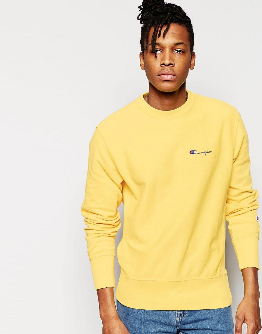 Champion Sweatshirt With Small Script Logo in Yellow for Men | Lyst