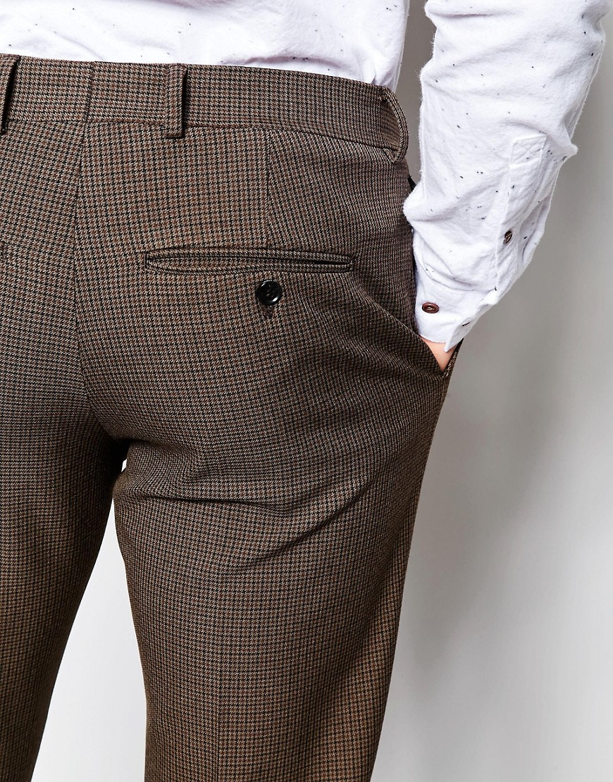 SELECTED Skinny Dogtooth Suit Trousers With Stretch in Brown for Men - Lyst