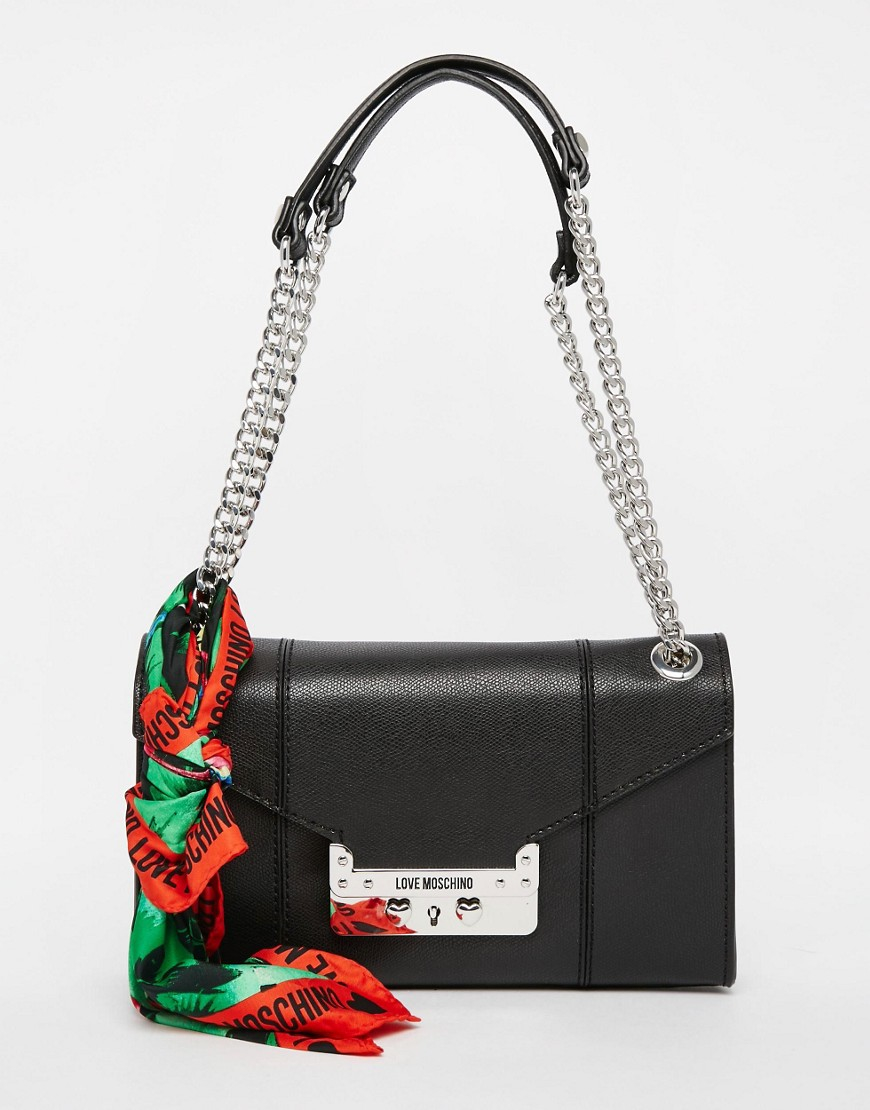 Lyst Love Moschino Shoulder Bag With Chain Straps And Scarf In Black Gallery