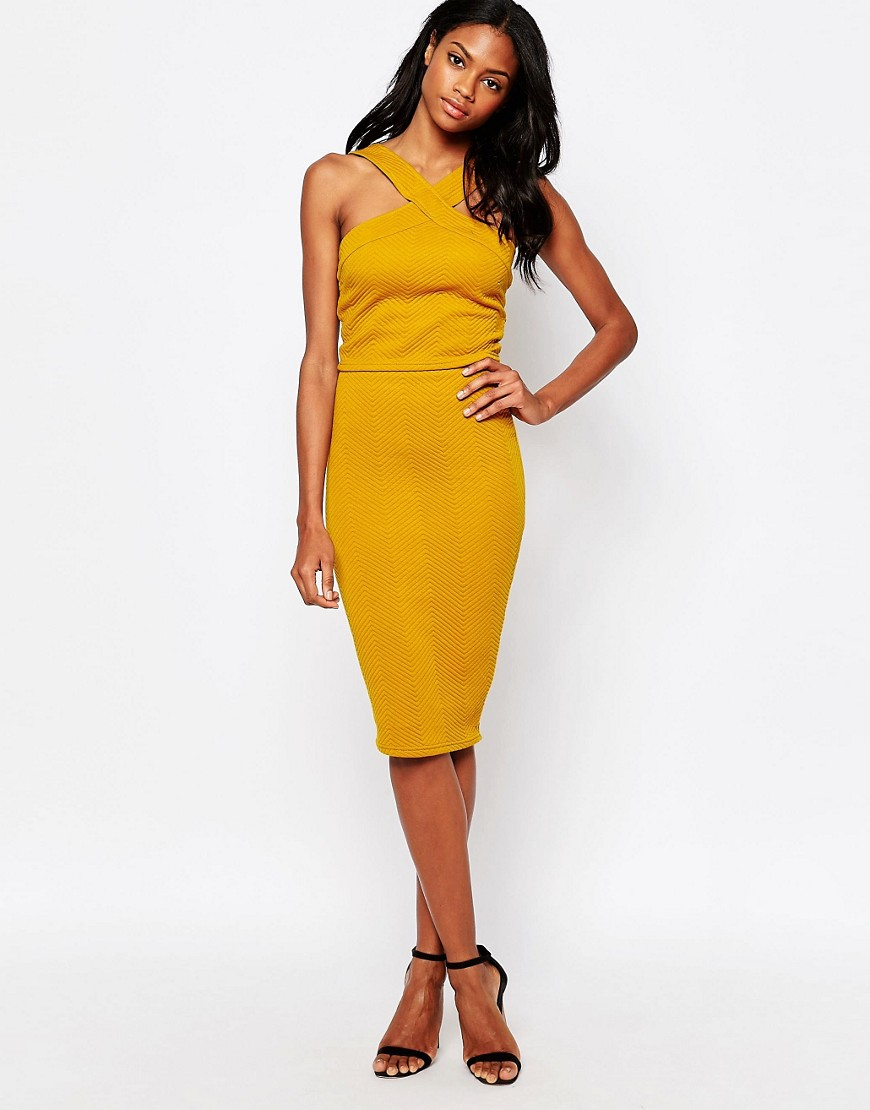 Ax paris Quilted Two Piece Top And Midi Skirt Set - Mustard in White | Lyst