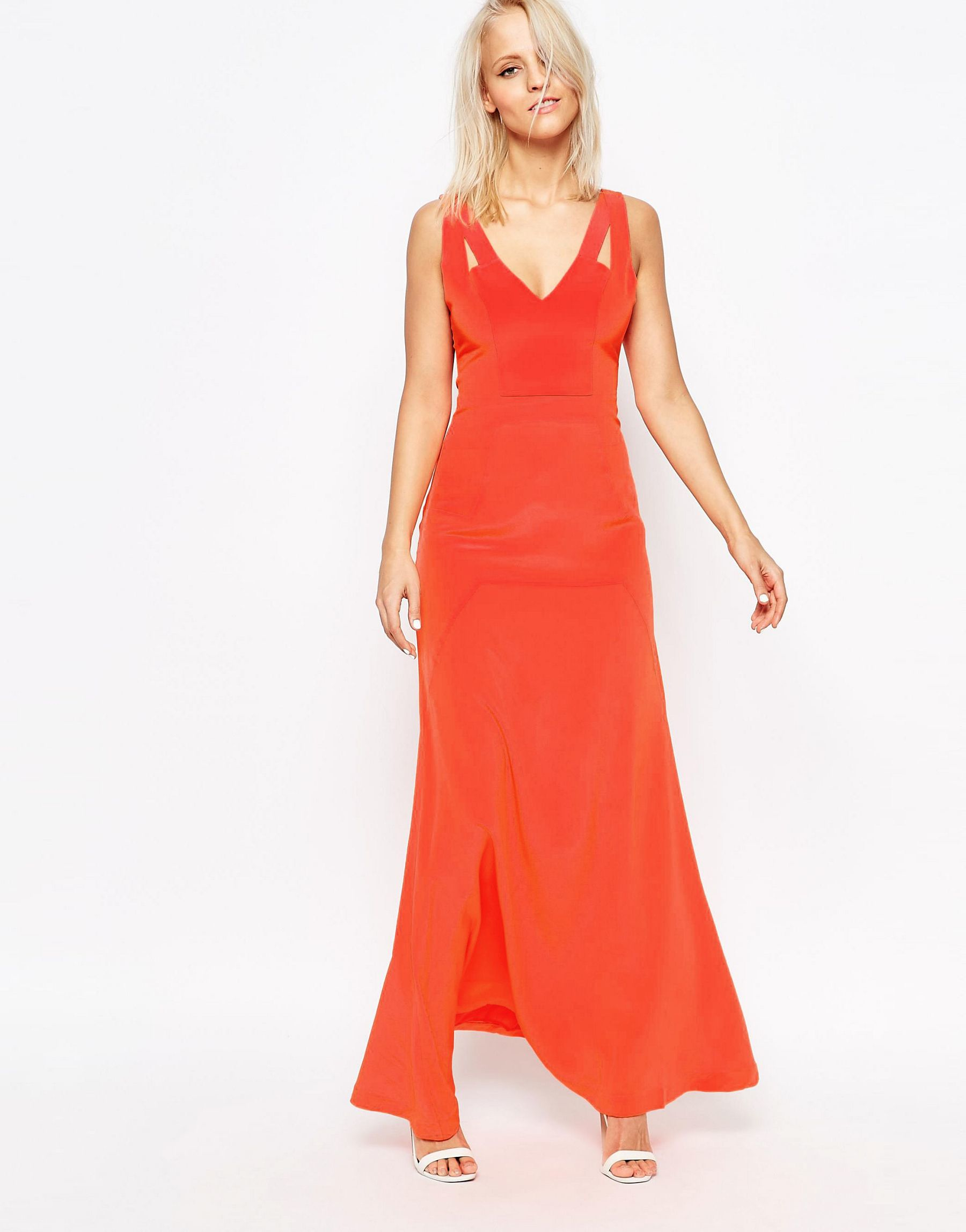 Suboo Uboo Tangerine Silk Double Strap Maxi Dress in Red | Lyst