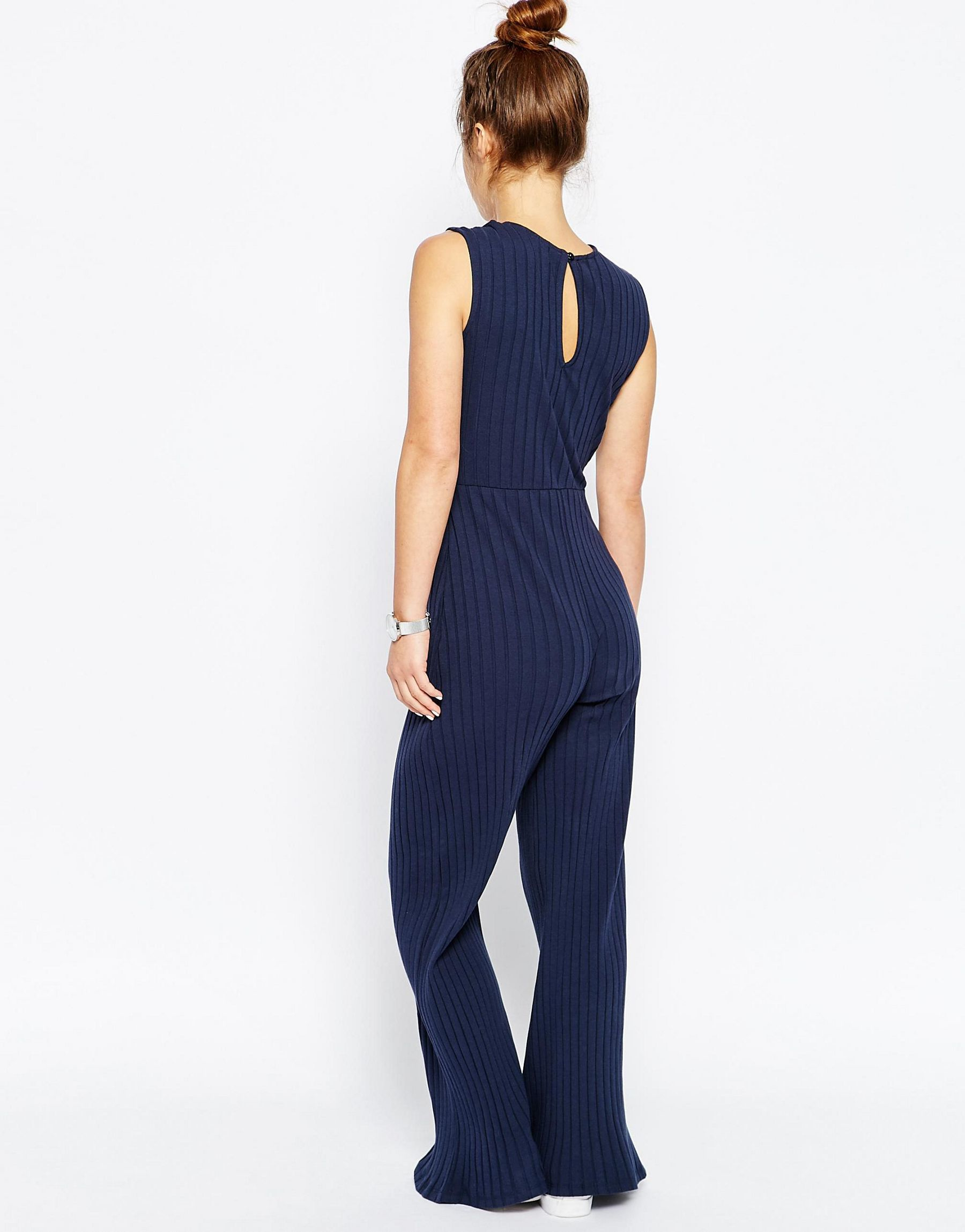 Asos Petite Casual Jumpsuit In Chunky Rib in Black Lyst