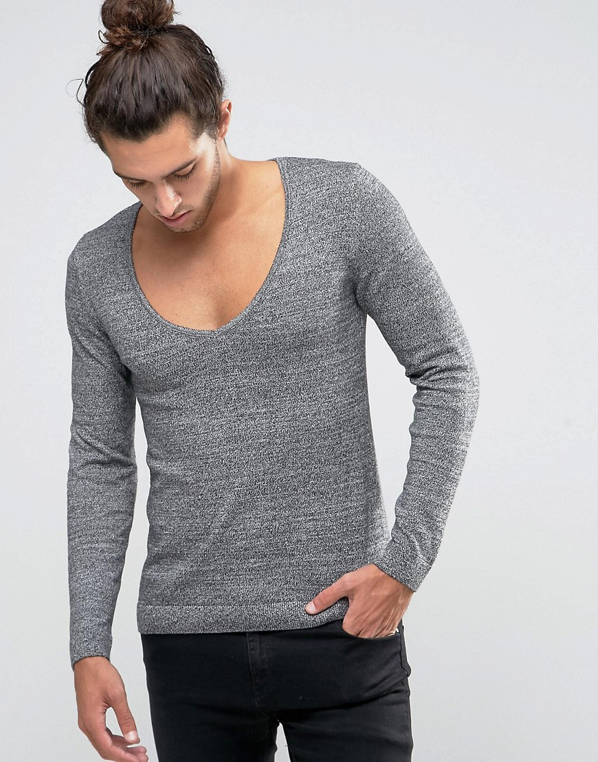 Asos Muscle Fit Sweater With Deep V Neck in Gray for Men (Black & white ...