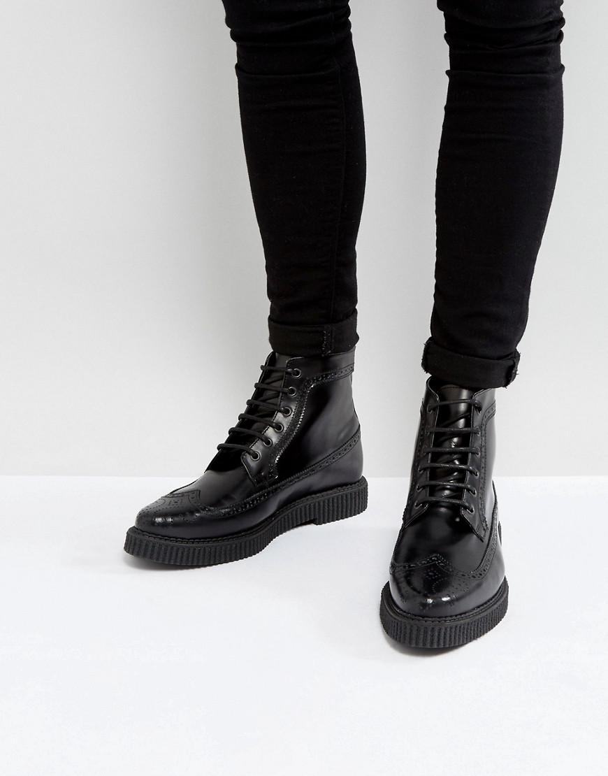 Lyst - Asos Brogue Boots In Black Leather With Creeper Sole in Black ...