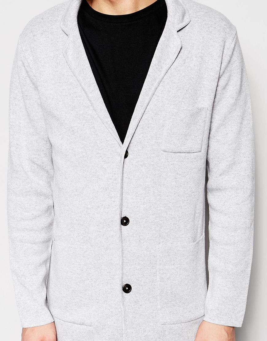 lyst asos knitted jacket in light grey in gray for lyst asos knitted jacket in light grey in gray for