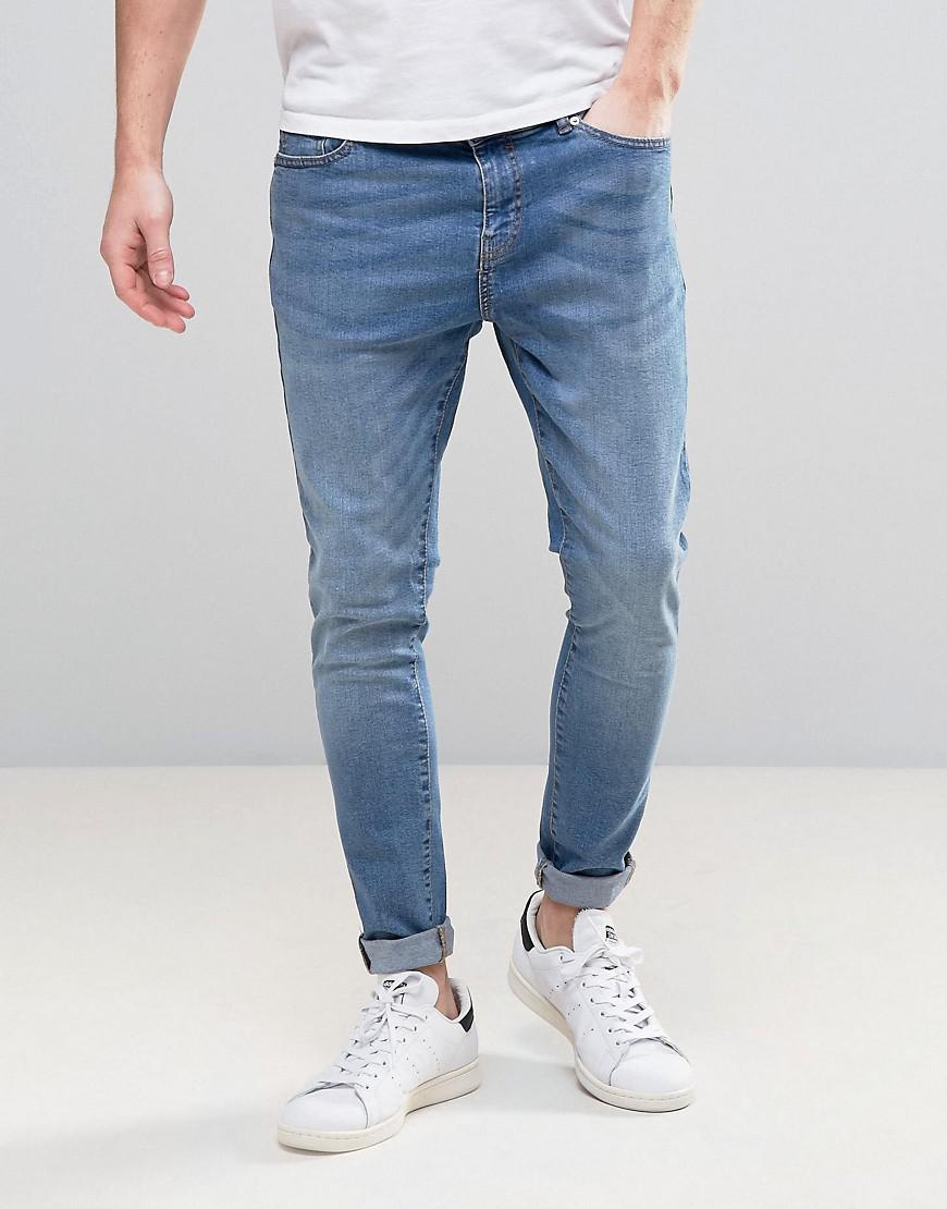 Bershka Super Skinny Jeans In Mid Wash In Blue For Men Lyst