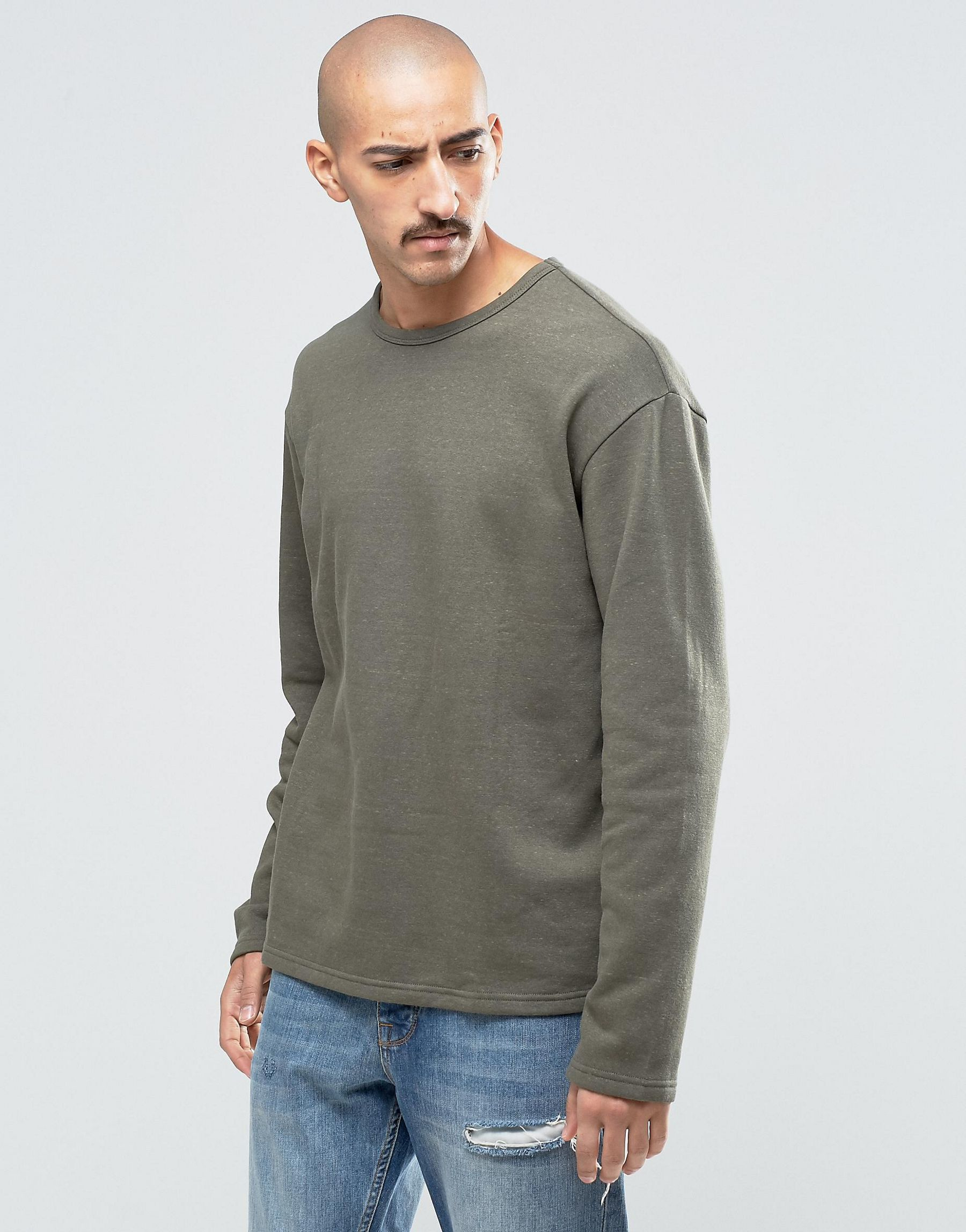 Weekday Simon Raw Edge Sweatshirt Fleece in Green for Men | Lyst