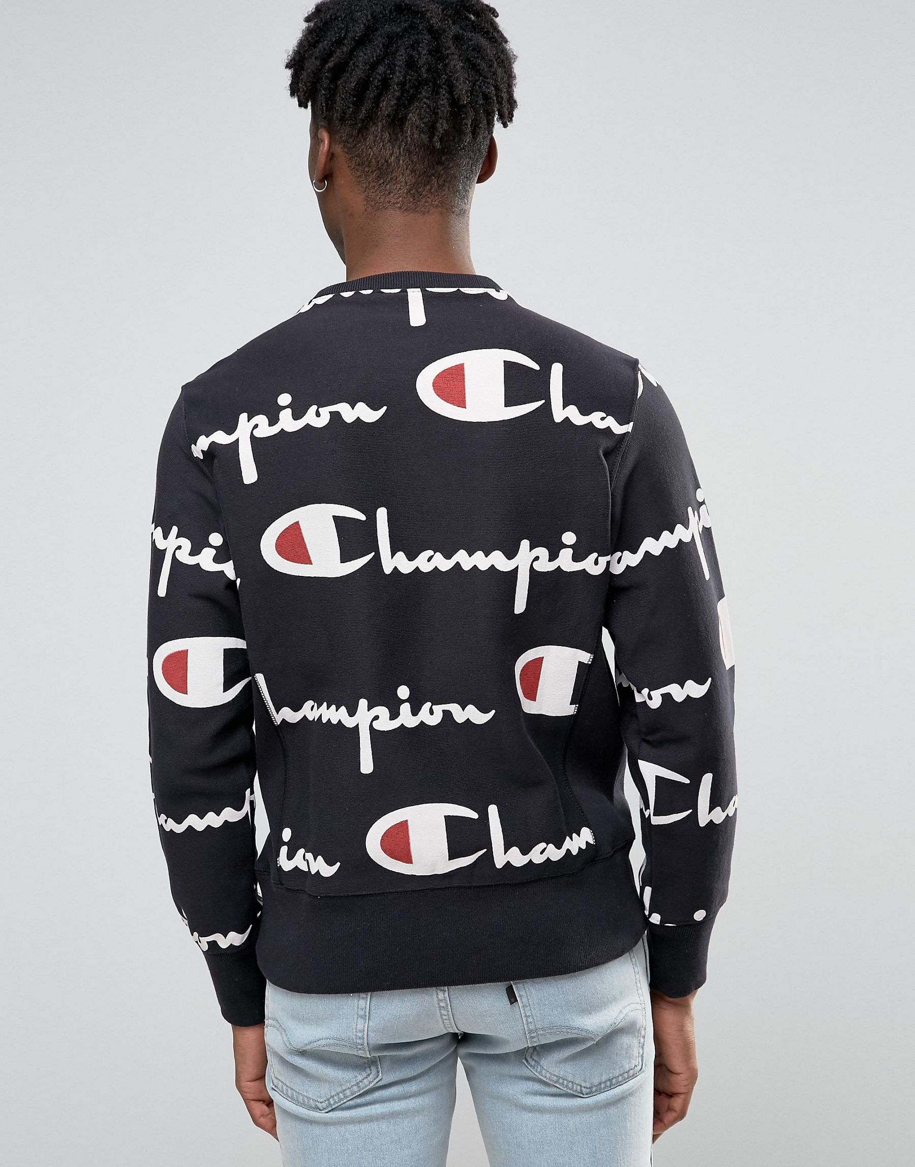 Lyst - Champion Sweatshirt With All Over Script Logo in Black for Men