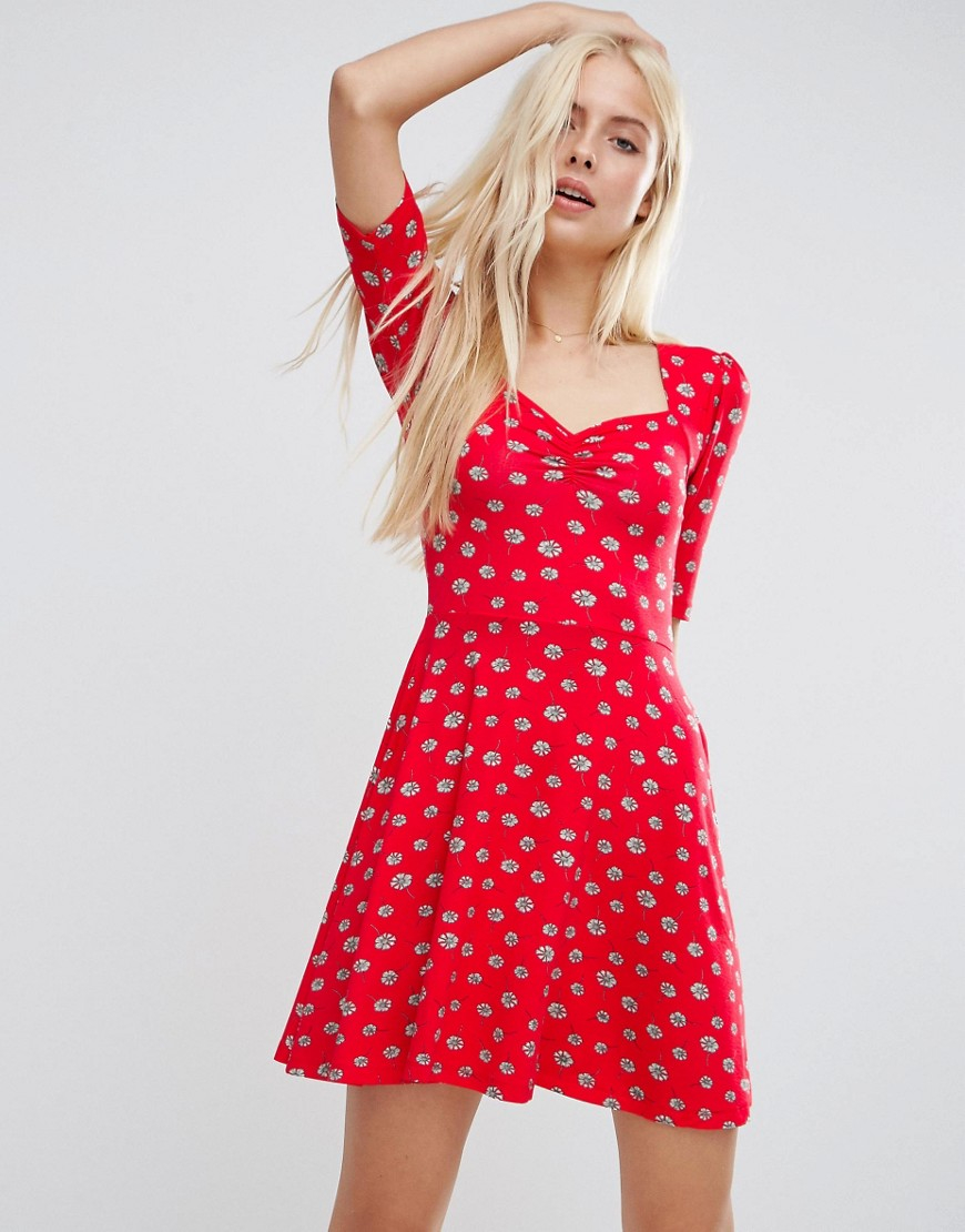 sweet heart printed skater dress