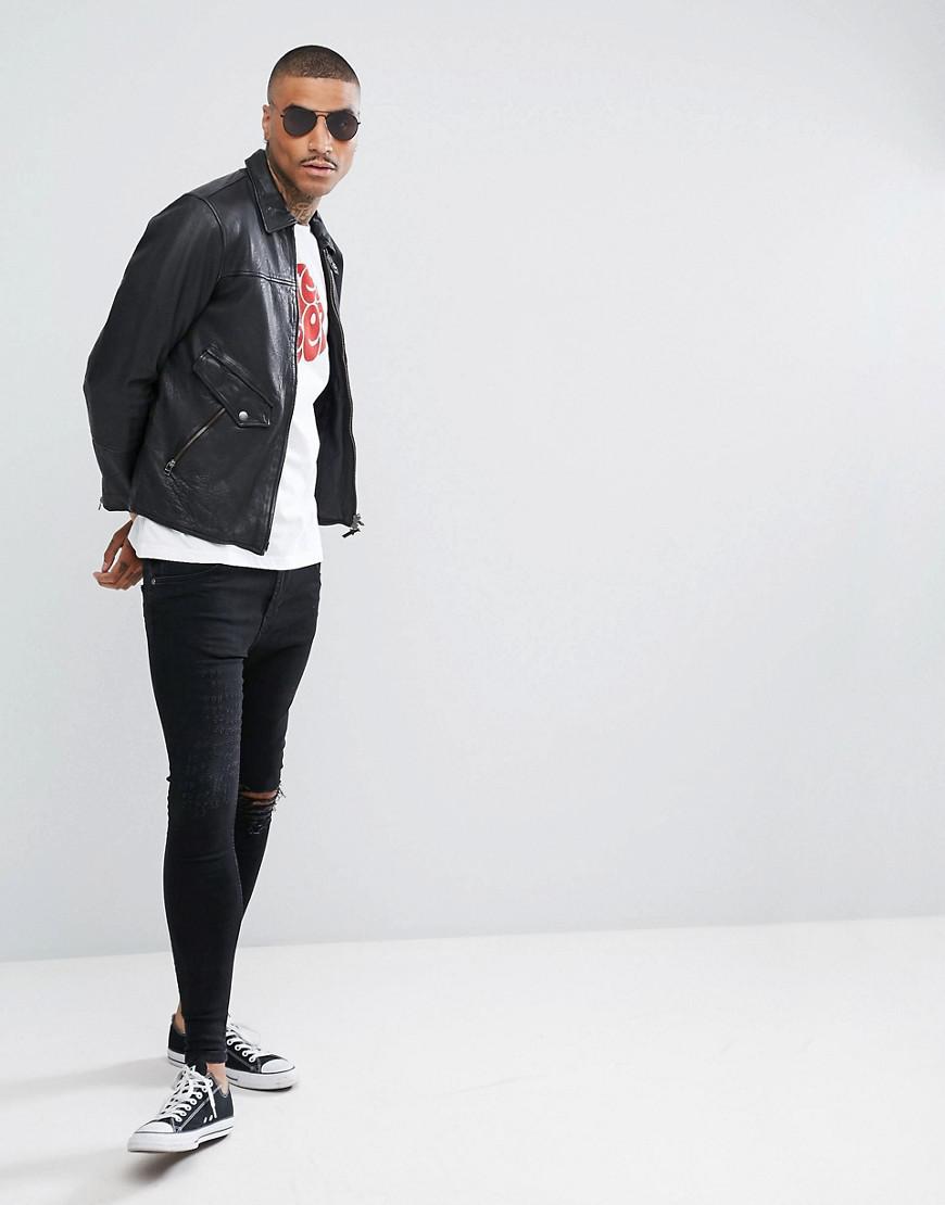 Pretty Green Jennetts Leather Jacket In Black For Men Lyst Gallery
