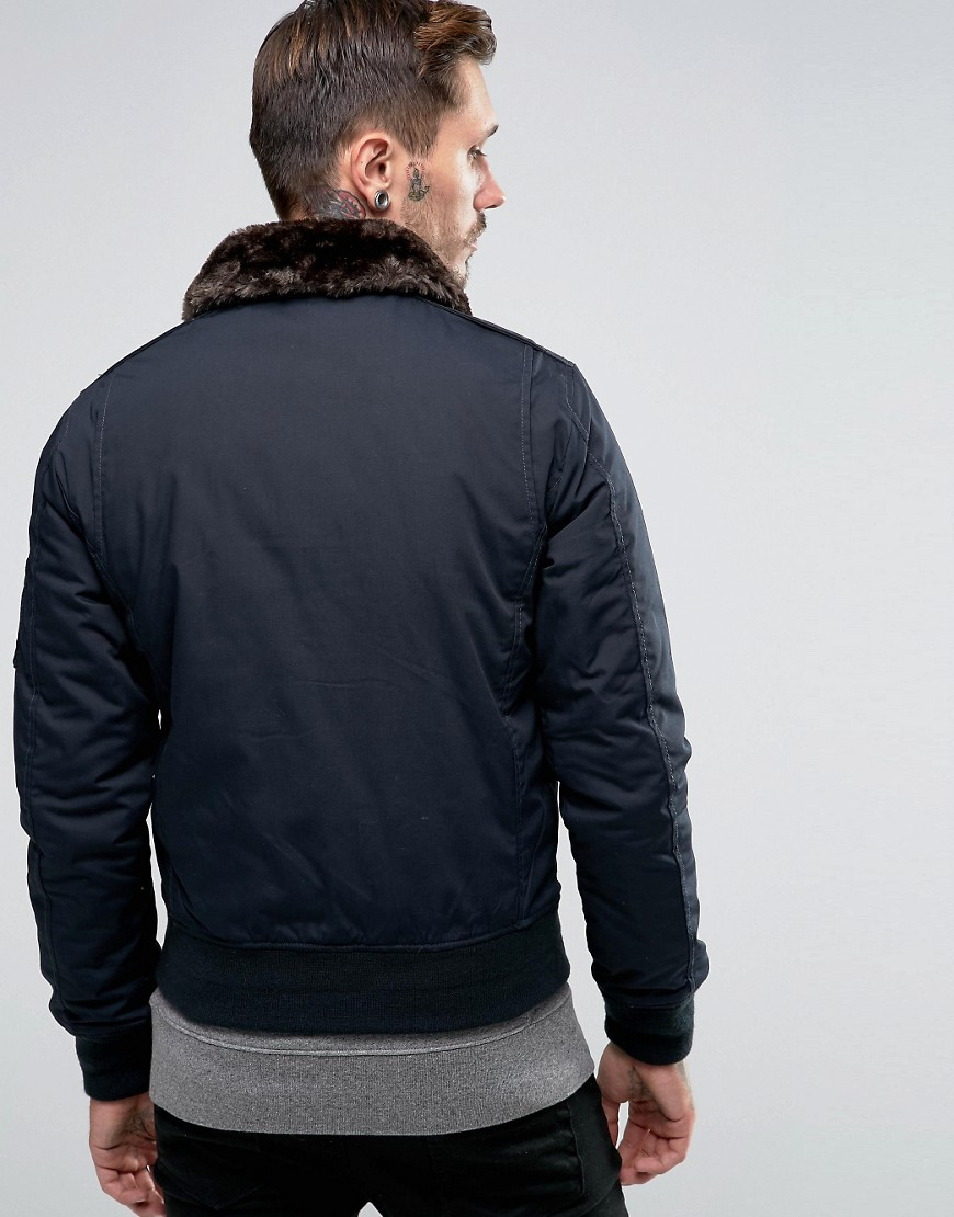 Schott nyc Air Bomber Jacket Faux Fur Collar in Blue for Men | Lyst