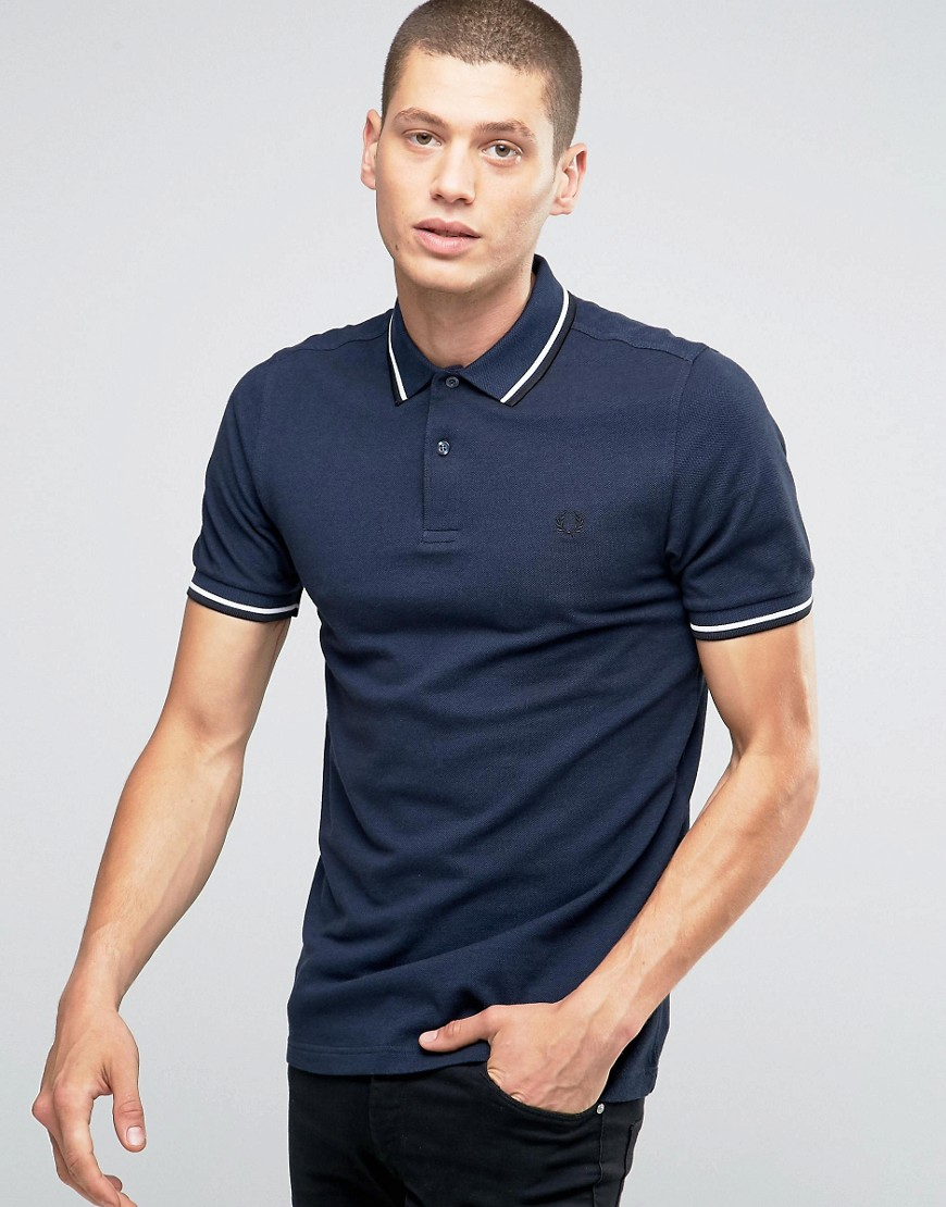 Lyst - Fred Perry Polo Shirt With Tipping In Service Blue ...