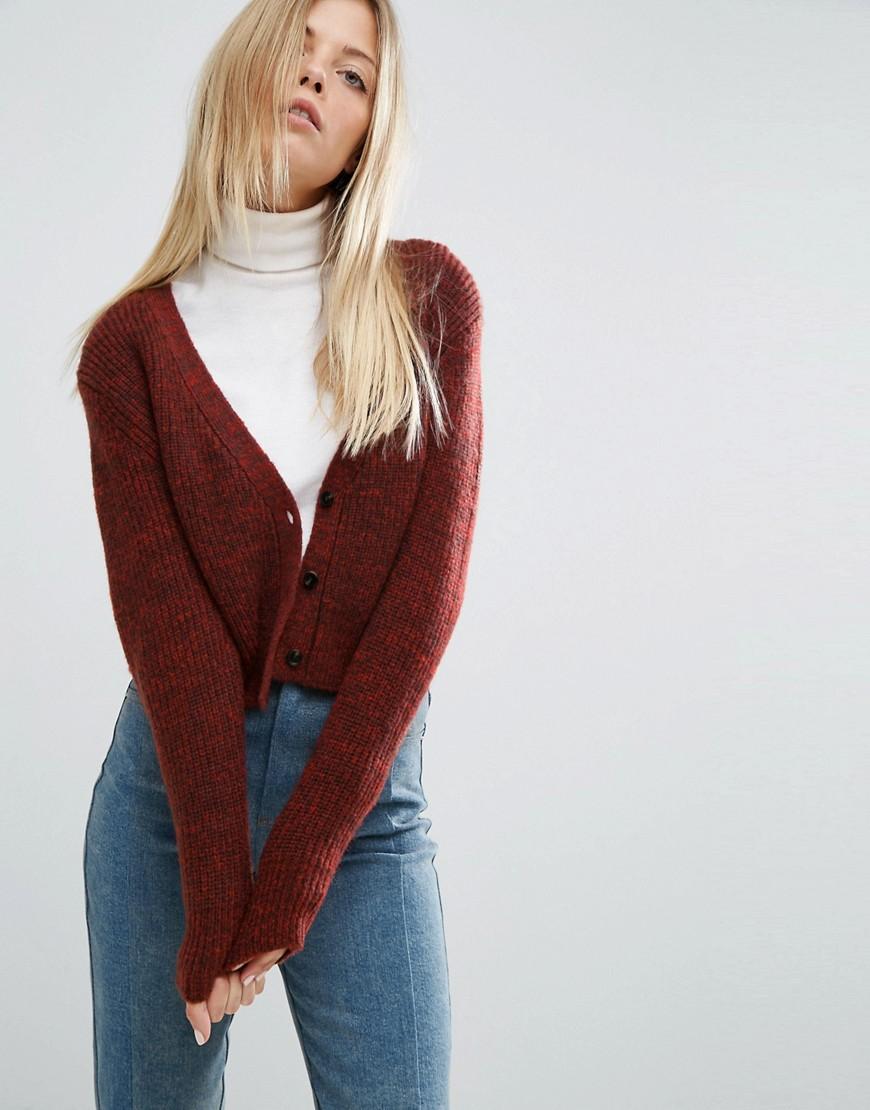 Lyst Asos Cropped Cardigan  With V Neck in Red 