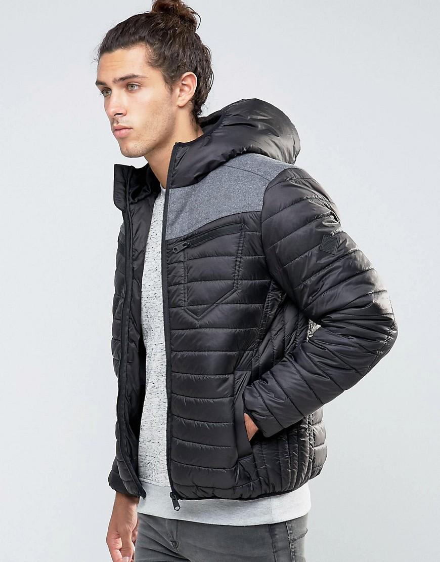 Threadbare Quilted Jacket With Melton Panel in Black for Men Lyst
