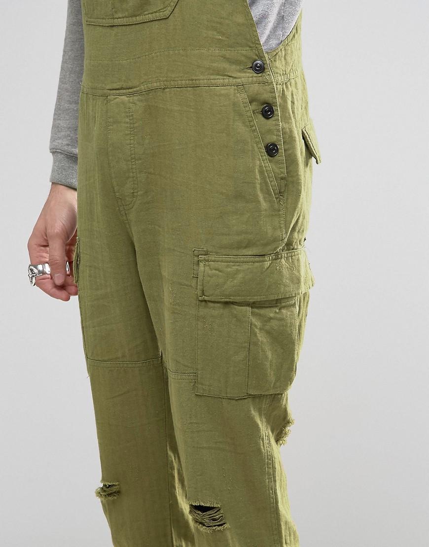 Lyst Asos Dungarees In Khaki Linen in Green for Men