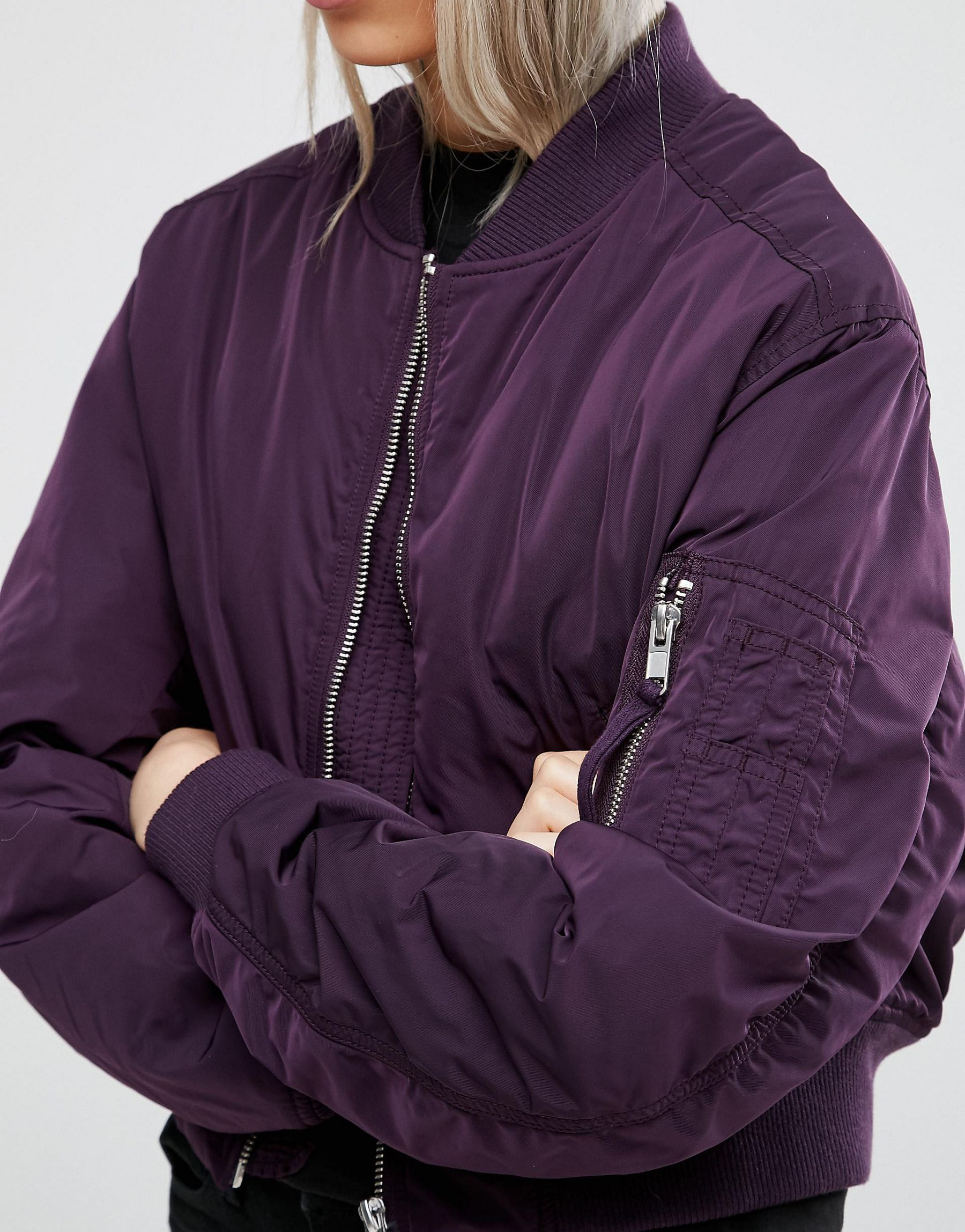 Weekday Cropped Bomber Jacket in Purple | Lyst