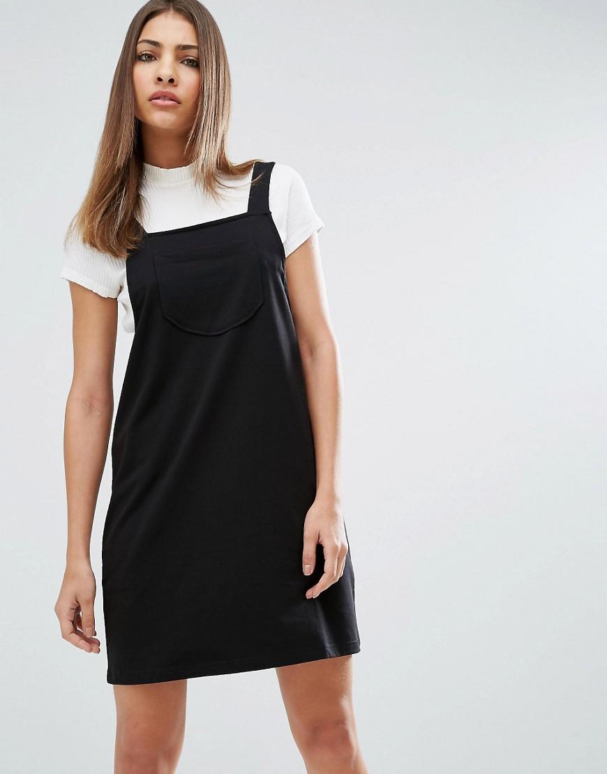 ASOS Cotton Column Pinafore Dress in Black - Lyst