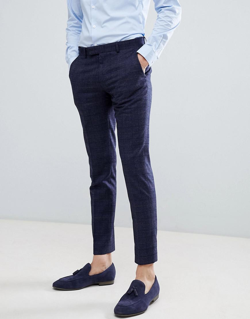 Lyst Moss Bros London Wedding Skinny Suit Pant In Navy Check Moss Bros
