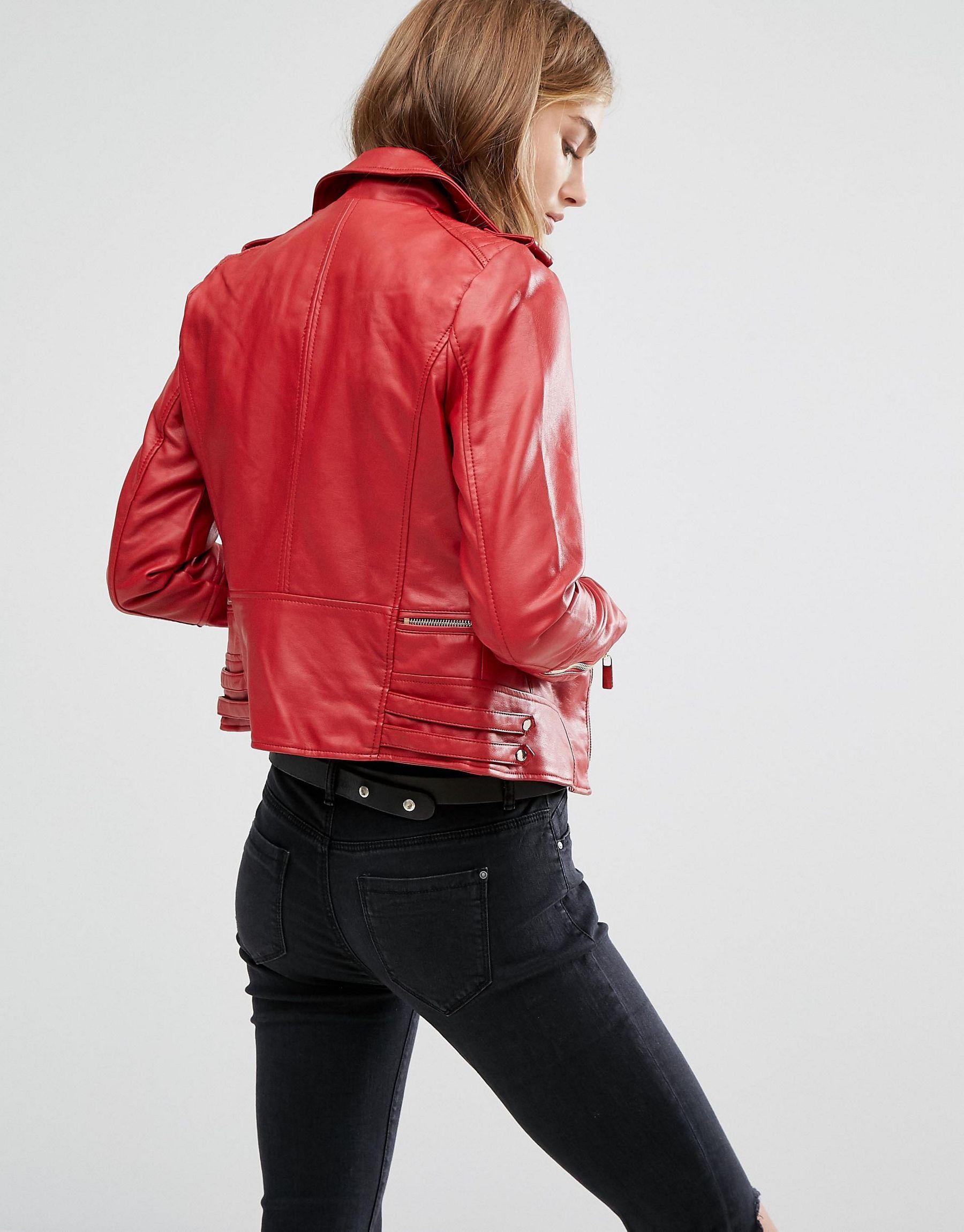 Lyst - Pimkie Leather Look Jacket With Zip Detail in Red