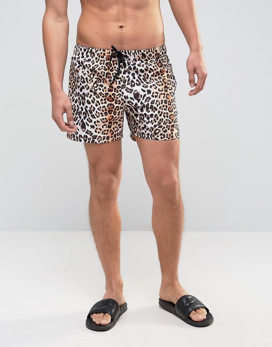 ASOS Swim Shorts With Leopard Print In Short Length in Black for Men - Lyst