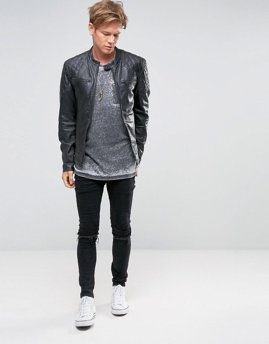 Goosecraft Leather Biker Jacket Quilt Shoulder In Black Gallery