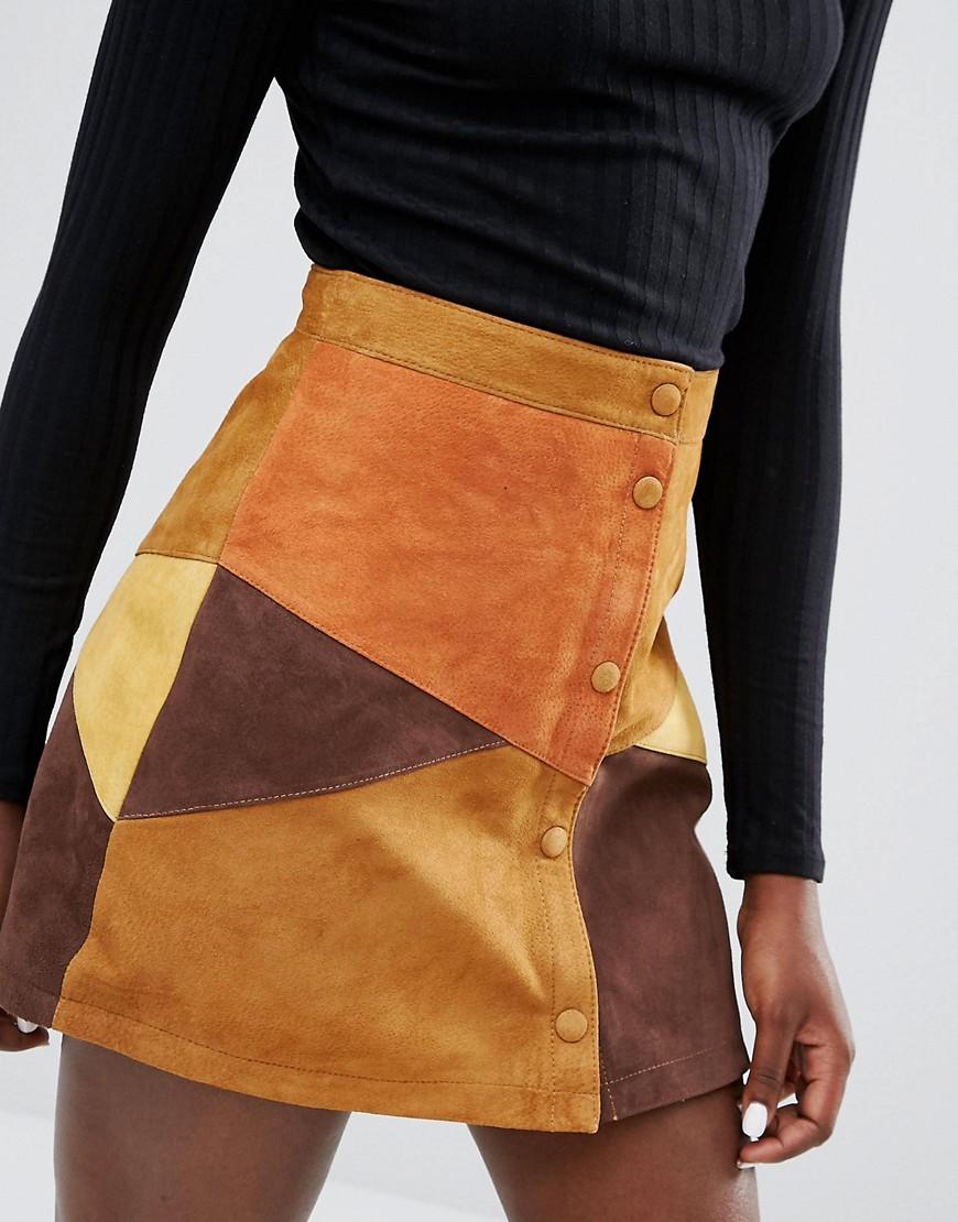 Lyst - Monki Suede Patchwork Mini Skirt in Orange